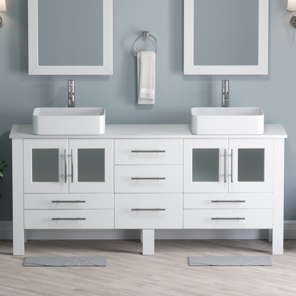 Cambridge Plumbing Complete 72" White Vanity Set with Polished Chrome Plumbing 8119XLW